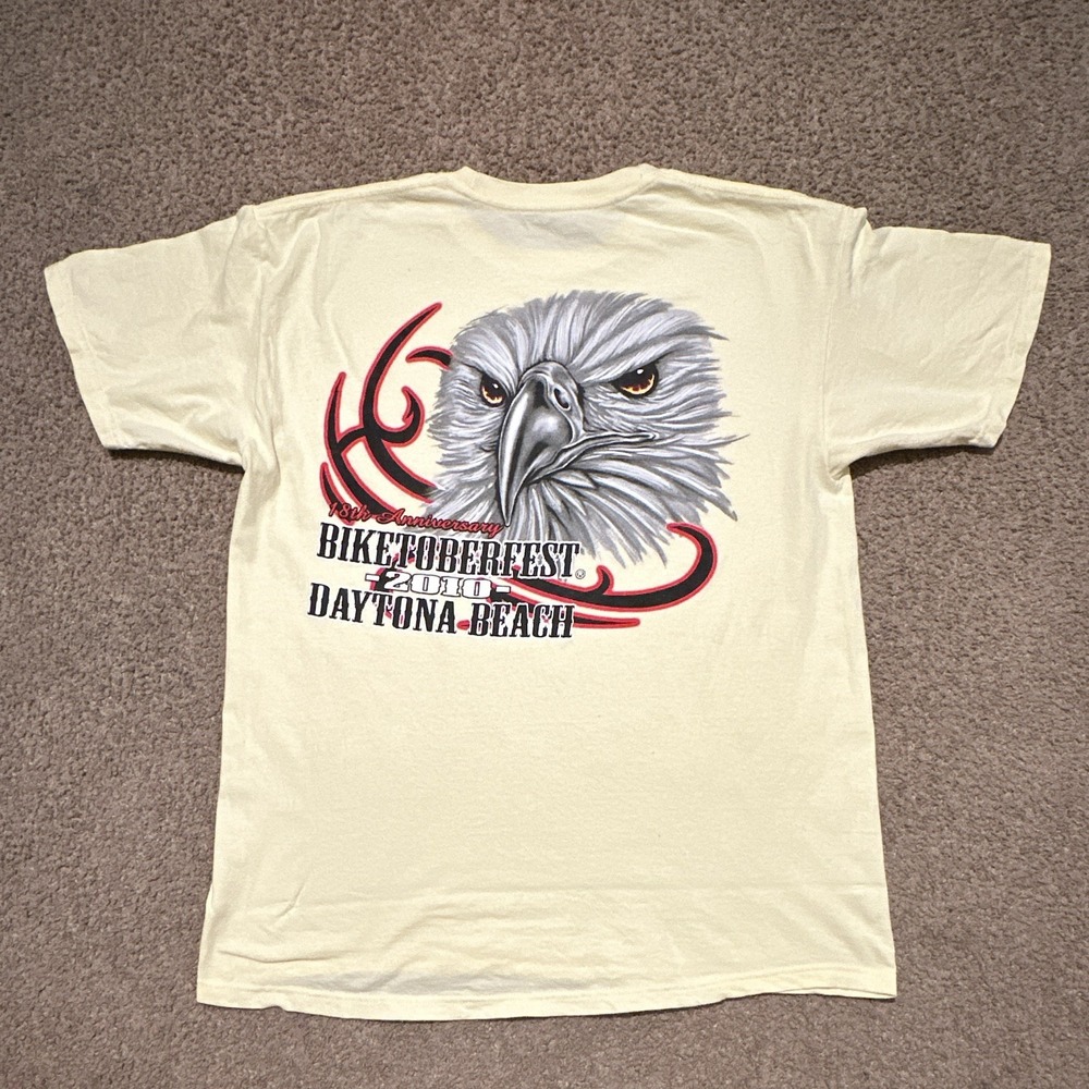 Biketoberfest 2010 Daytona Beach Eagle M&O Knits T-Shirt Mens L Heavy Weight